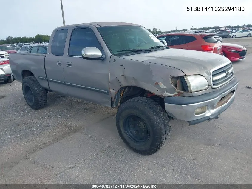 2002 Toyota Tundra Sr5 V8 VIN: 5TBBT44102S294180 Lot: 40782712