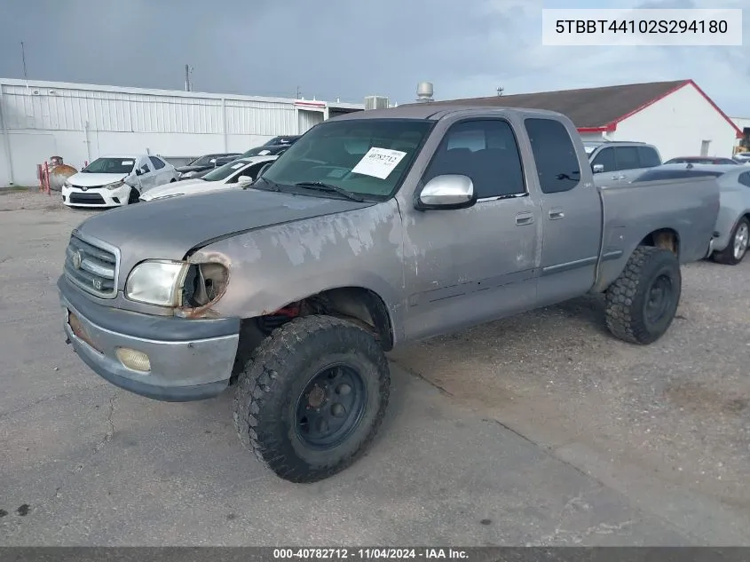 2002 Toyota Tundra Sr5 V8 VIN: 5TBBT44102S294180 Lot: 40782712