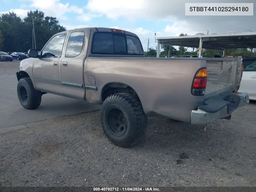 2002 Toyota Tundra Sr5 V8 VIN: 5TBBT44102S294180 Lot: 40782712