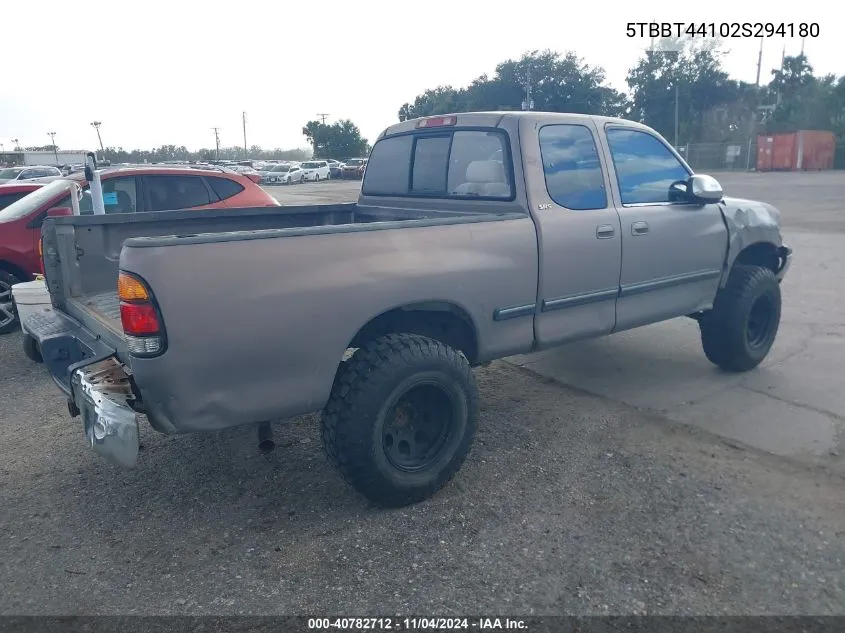 2002 Toyota Tundra Sr5 V8 VIN: 5TBBT44102S294180 Lot: 40782712