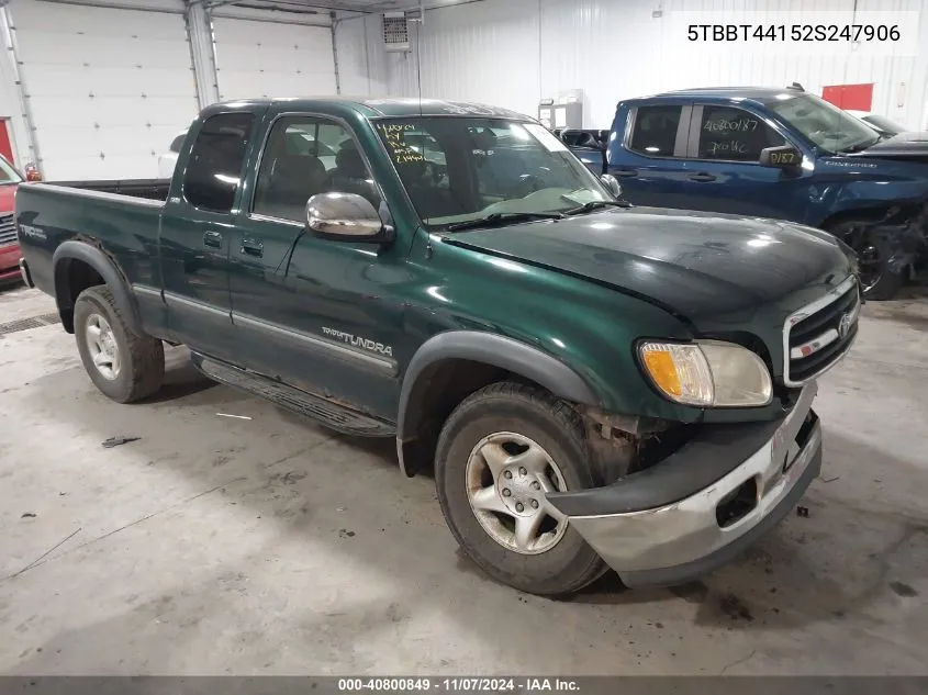 2002 Toyota Tundra Sr5 V8 VIN: 5TBBT44152S247906 Lot: 40800849