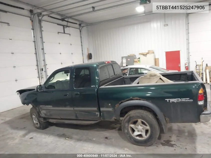 2002 Toyota Tundra Sr5 V8 VIN: 5TBBT44152S247906 Lot: 40800849