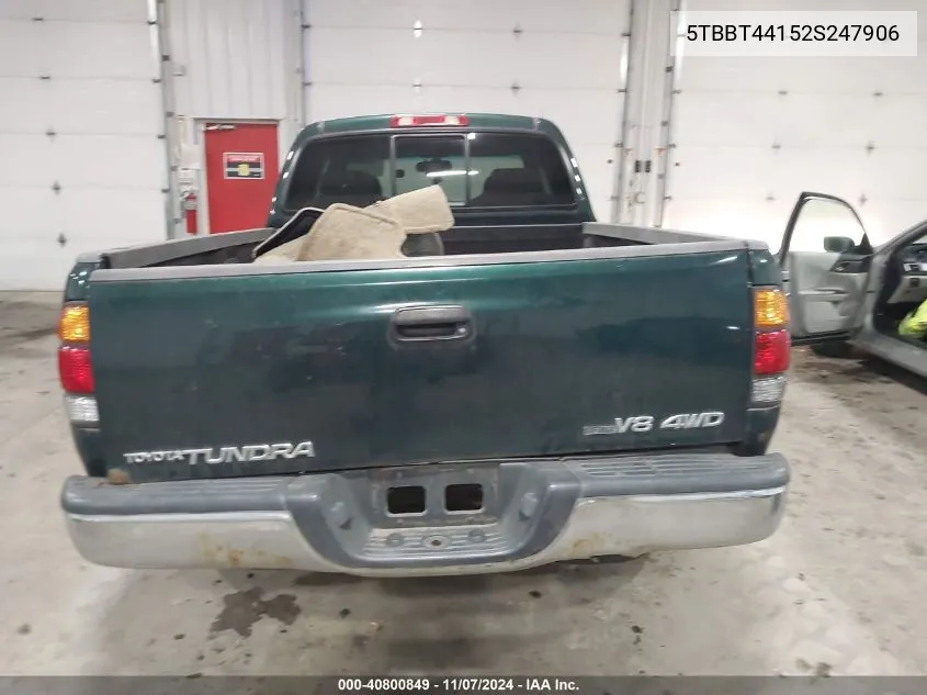 2002 Toyota Tundra Sr5 V8 VIN: 5TBBT44152S247906 Lot: 40800849