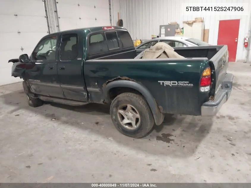 2002 Toyota Tundra Sr5 V8 VIN: 5TBBT44152S247906 Lot: 40800849