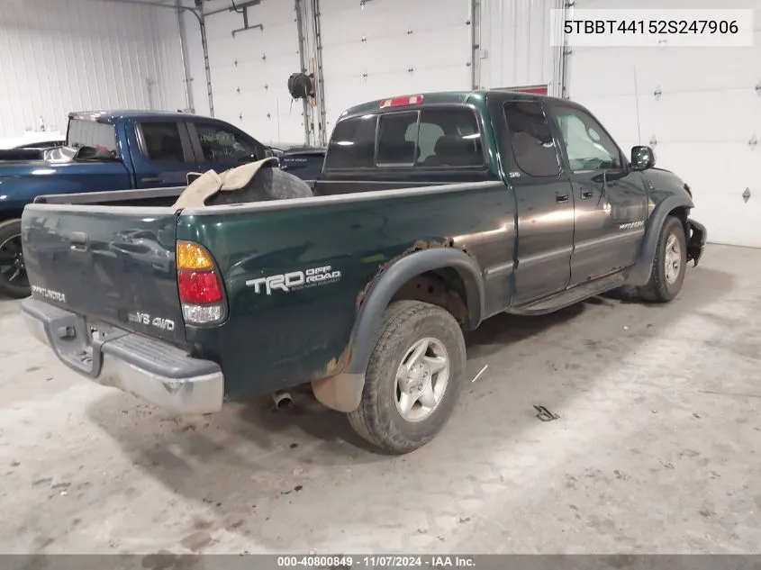 2002 Toyota Tundra Sr5 V8 VIN: 5TBBT44152S247906 Lot: 40800849