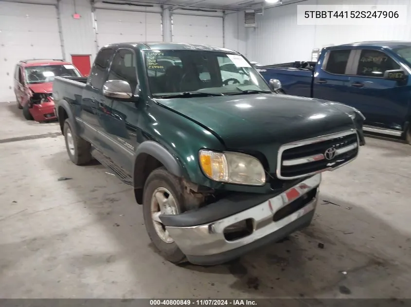 2002 Toyota Tundra Sr5 V8 VIN: 5TBBT44152S247906 Lot: 40800849