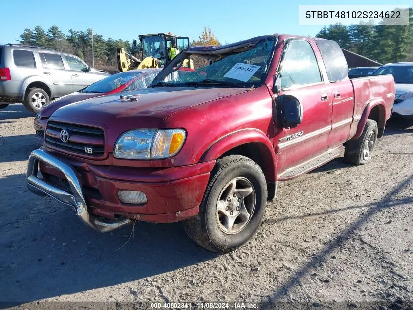 2002 Toyota Tundra Ltd V8 VIN: 5TBBT48102S234622 Lot: 40802341