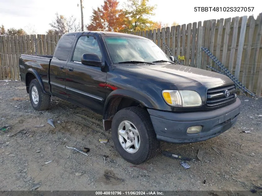 2002 Toyota Tundra Ltd V8 VIN: 5TBBT48102S327057 Lot: 40810796