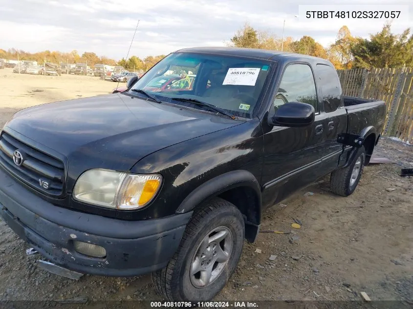 2002 Toyota Tundra Ltd V8 VIN: 5TBBT48102S327057 Lot: 40810796