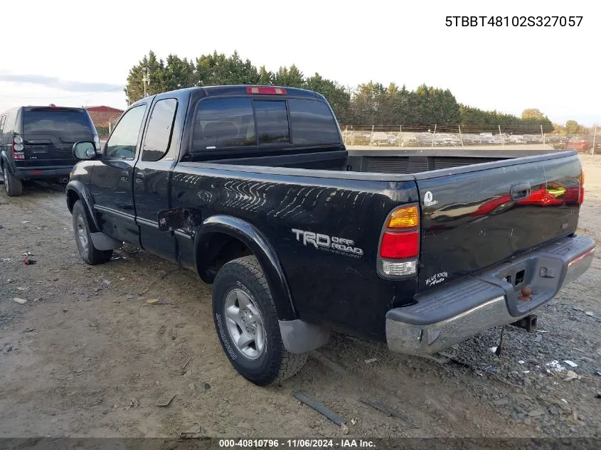 2002 Toyota Tundra Ltd V8 VIN: 5TBBT48102S327057 Lot: 40810796