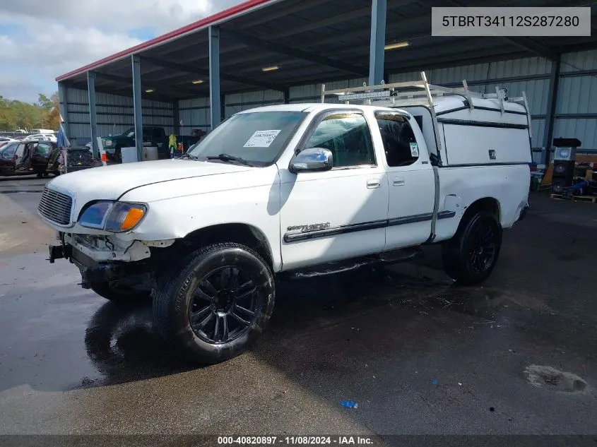 2002 Toyota Tundra Sr5 V8 VIN: 5TBRT34112S287280 Lot: 40820897