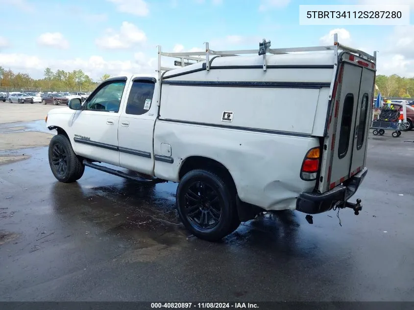 2002 Toyota Tundra Sr5 V8 VIN: 5TBRT34112S287280 Lot: 40820897