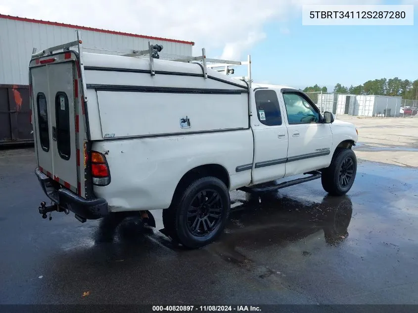 2002 Toyota Tundra Sr5 V8 VIN: 5TBRT34112S287280 Lot: 40820897