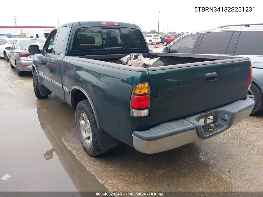 2002 Toyota Tundra Sr5 VIN: 5TBRN34132S251231 Lot: 40823545