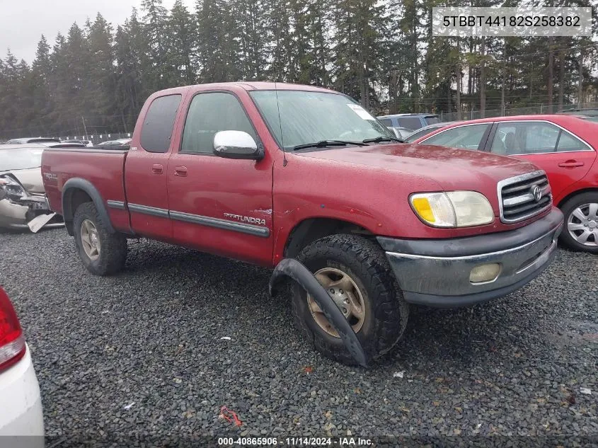 2002 Toyota Tundra Sr5 V8 VIN: 5TBBT44182S258382 Lot: 40865906