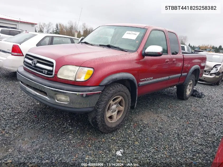 2002 Toyota Tundra Sr5 V8 VIN: 5TBBT44182S258382 Lot: 40865906