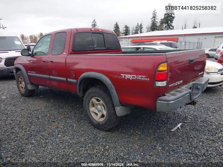 2002 Toyota Tundra Sr5 V8 VIN: 5TBBT44182S258382 Lot: 40865906