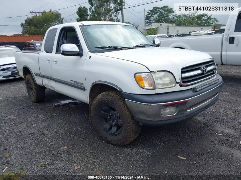 2002 Toyota Tundra Sr5 V8 VIN: 5TBBT44102S311818 Lot: 40870135