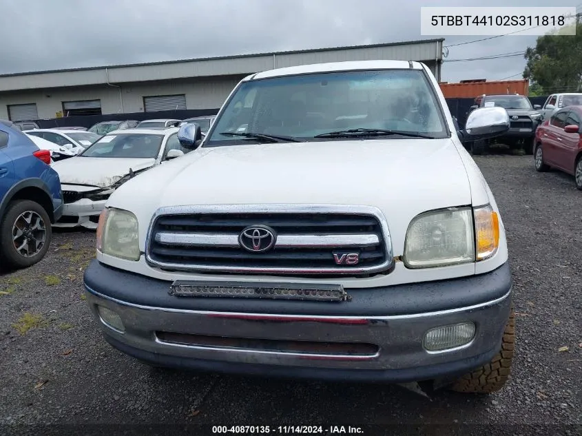 2002 Toyota Tundra Sr5 V8 VIN: 5TBBT44102S311818 Lot: 40870135