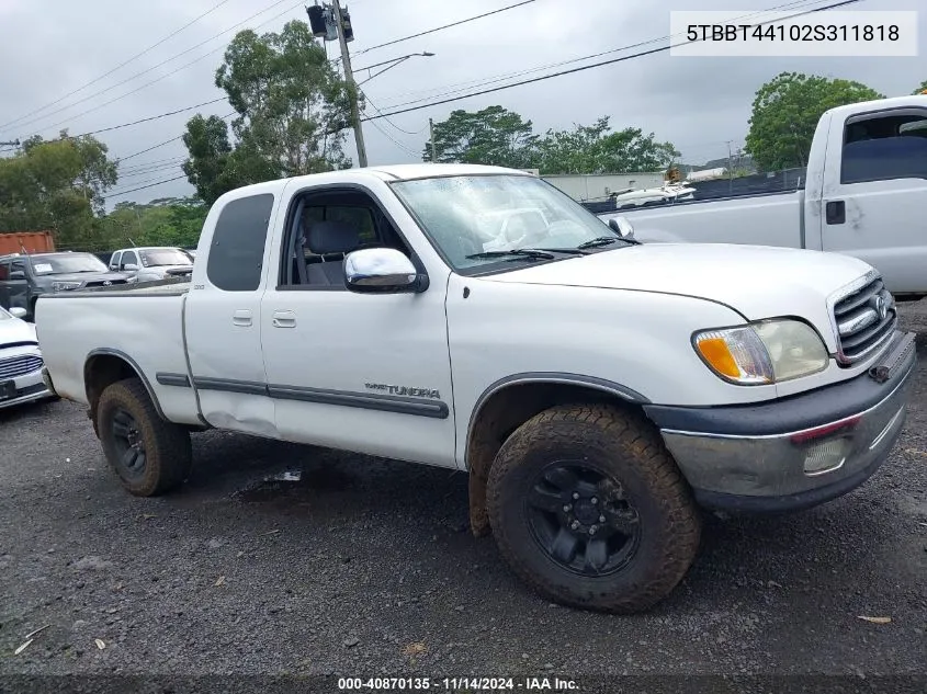 2002 Toyota Tundra Sr5 V8 VIN: 5TBBT44102S311818 Lot: 40870135