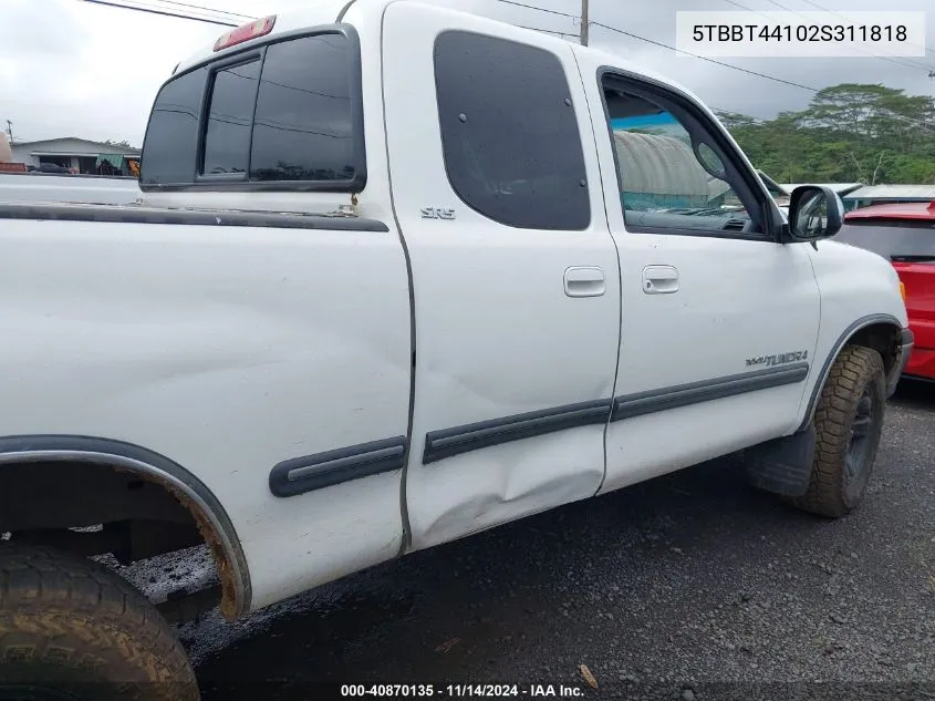 2002 Toyota Tundra Sr5 V8 VIN: 5TBBT44102S311818 Lot: 40870135