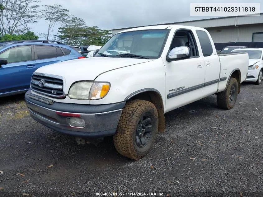 2002 Toyota Tundra Sr5 V8 VIN: 5TBBT44102S311818 Lot: 40870135