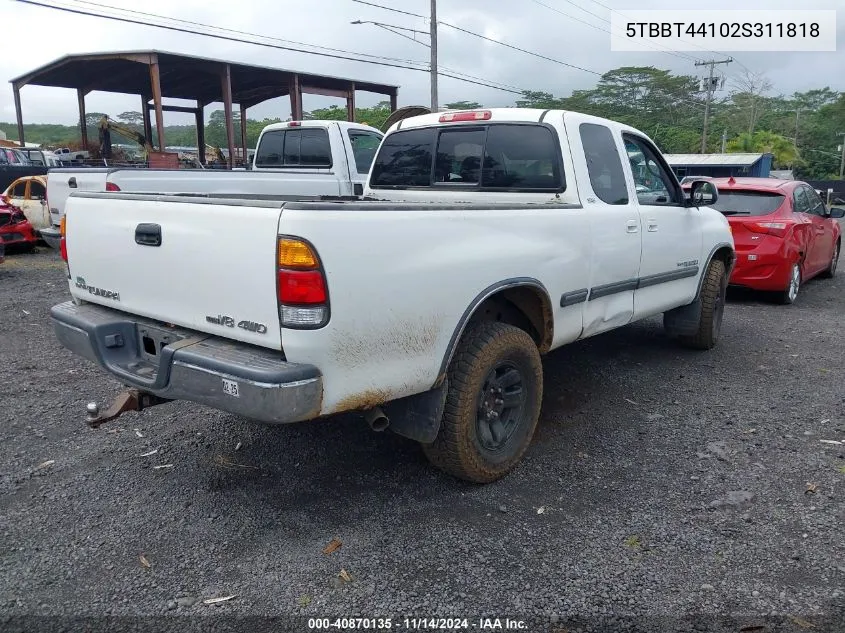 2002 Toyota Tundra Sr5 V8 VIN: 5TBBT44102S311818 Lot: 40870135