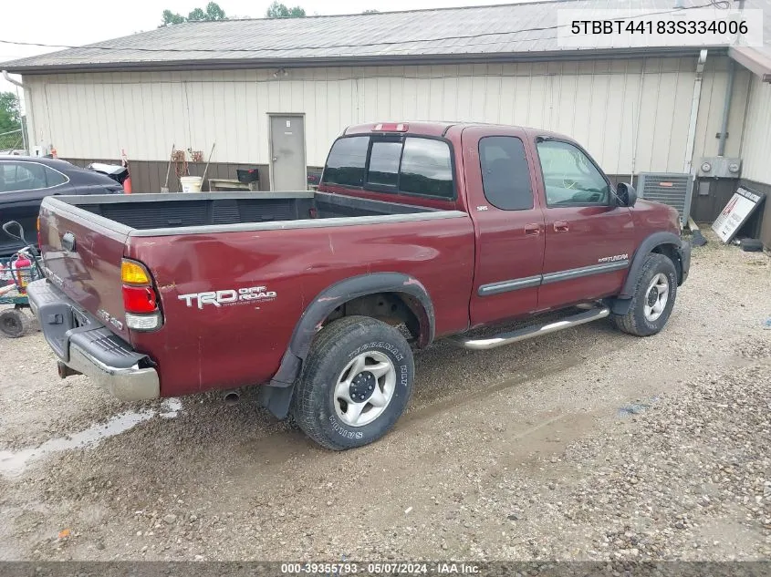 2003 Toyota Tundra Sr5 V8 VIN: 5TBBT44183S334006 Lot: 39355793