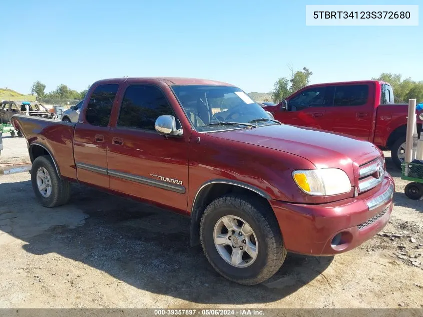 2003 Toyota Tundra Sr5 V8 VIN: 5TBRT34123S372680 Lot: 39357897