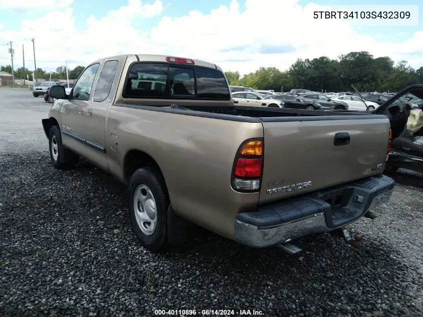 2003 Toyota Tundra Sr5 V8 VIN: 5TBRT34103S432309 Lot: 40110896