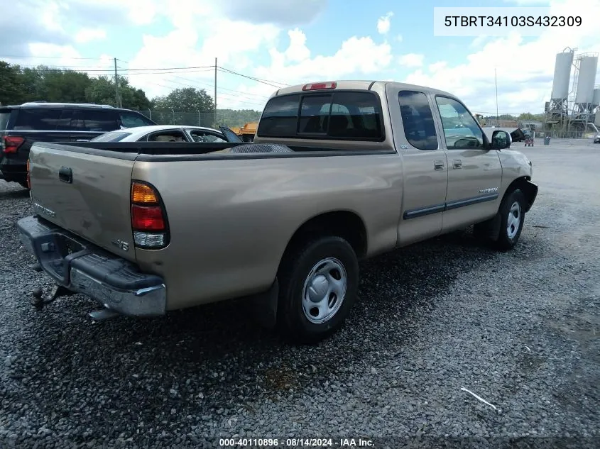 2003 Toyota Tundra Sr5 V8 VIN: 5TBRT34103S432309 Lot: 40110896