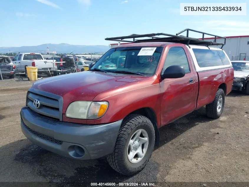 2003 Toyota Tundra VIN: 5TBJN32133S433934 Lot: 40145600