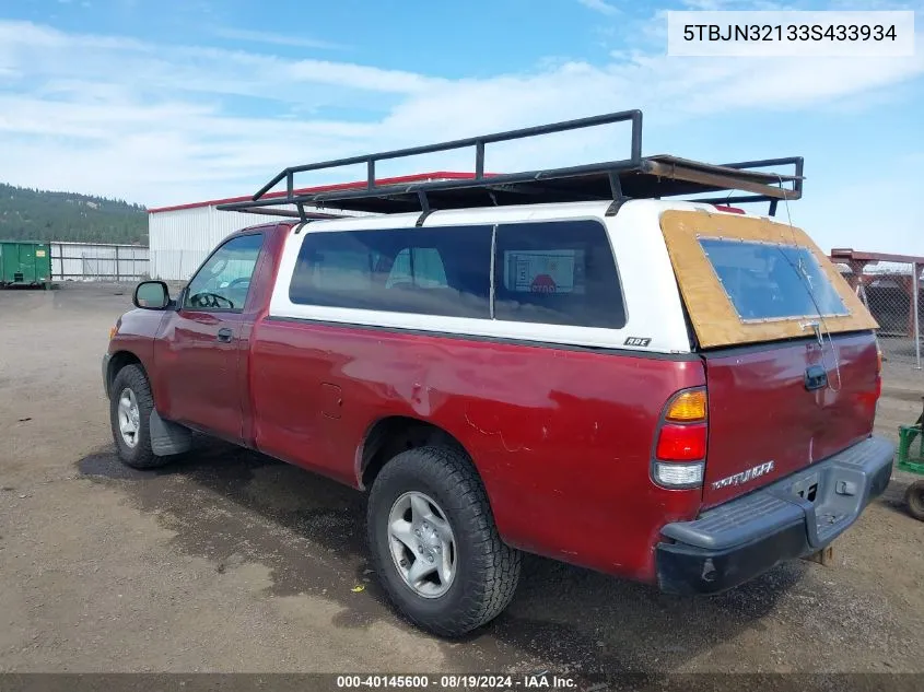 2003 Toyota Tundra VIN: 5TBJN32133S433934 Lot: 40145600