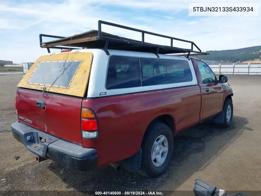 2003 Toyota Tundra VIN: 5TBJN32133S433934 Lot: 40145600