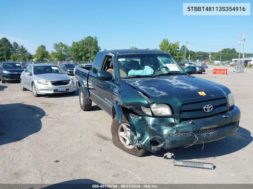 2003 Toyota Tundra Ltd V8 VIN: 5TBBT48113S354916 Lot: 40176704