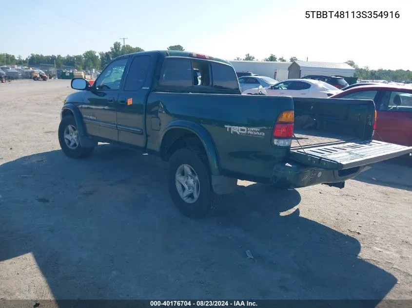 2003 Toyota Tundra Ltd V8 VIN: 5TBBT48113S354916 Lot: 40176704