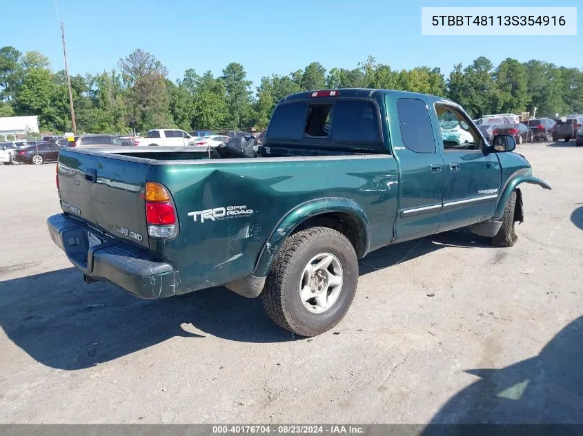 2003 Toyota Tundra Ltd V8 VIN: 5TBBT48113S354916 Lot: 40176704