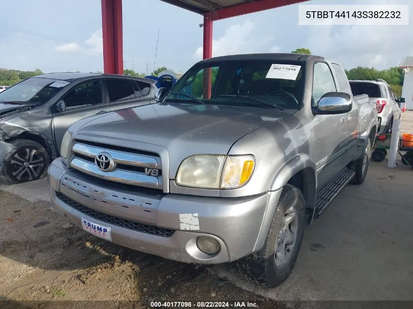 2003 Toyota Tundra Sr5 V8 VIN: 5TBBT44143S382232 Lot: 40177098