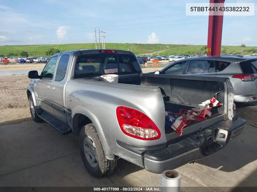 2003 Toyota Tundra Sr5 V8 VIN: 5TBBT44143S382232 Lot: 40177098