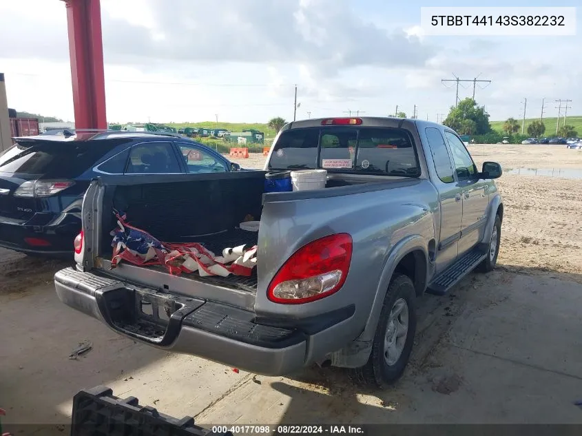 2003 Toyota Tundra Sr5 V8 VIN: 5TBBT44143S382232 Lot: 40177098