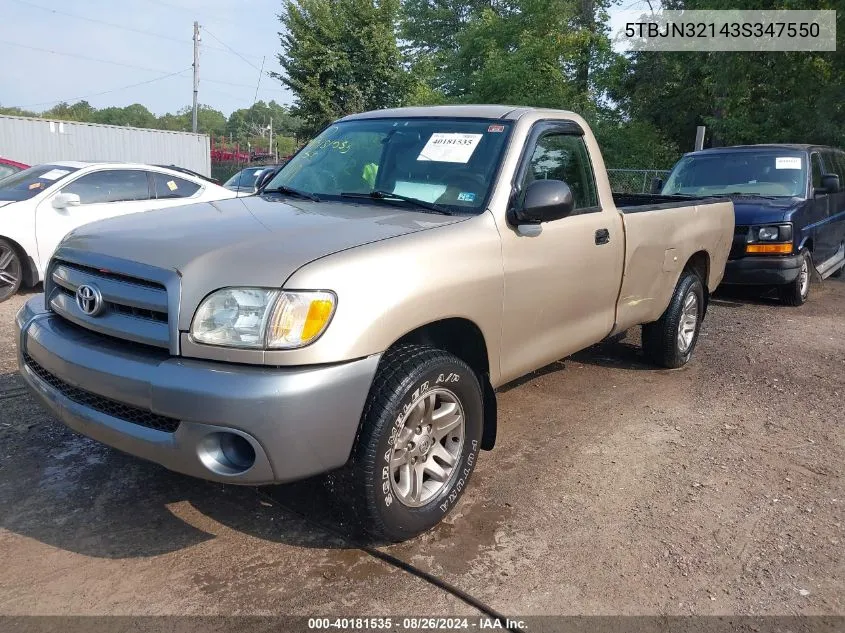 2003 Toyota Tundra VIN: 5TBJN32143S347550 Lot: 40181535