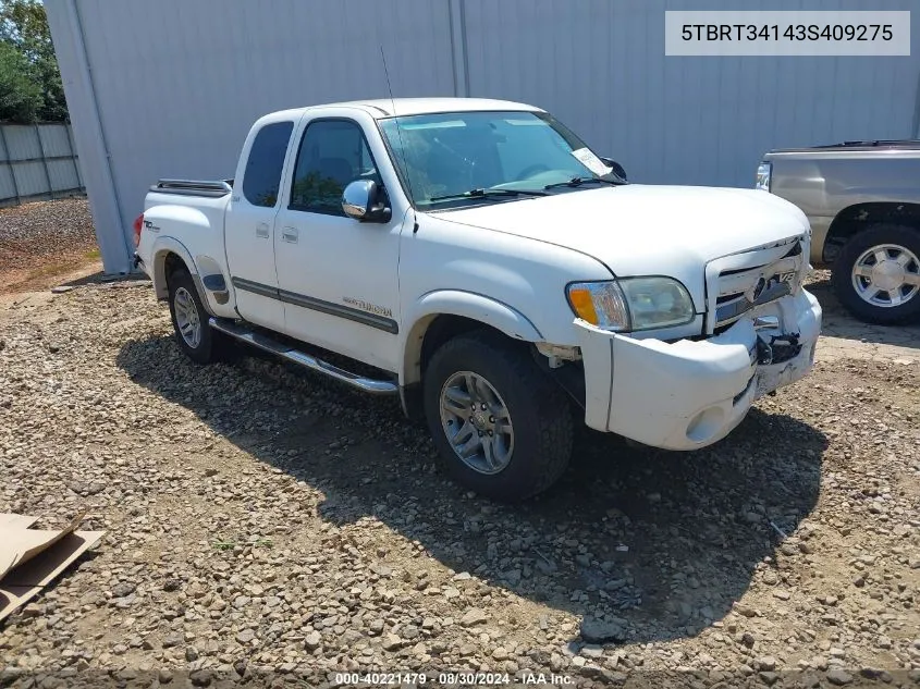 2003 Toyota Tundra Sr5 V8 VIN: 5TBRT34143S409275 Lot: 40221479