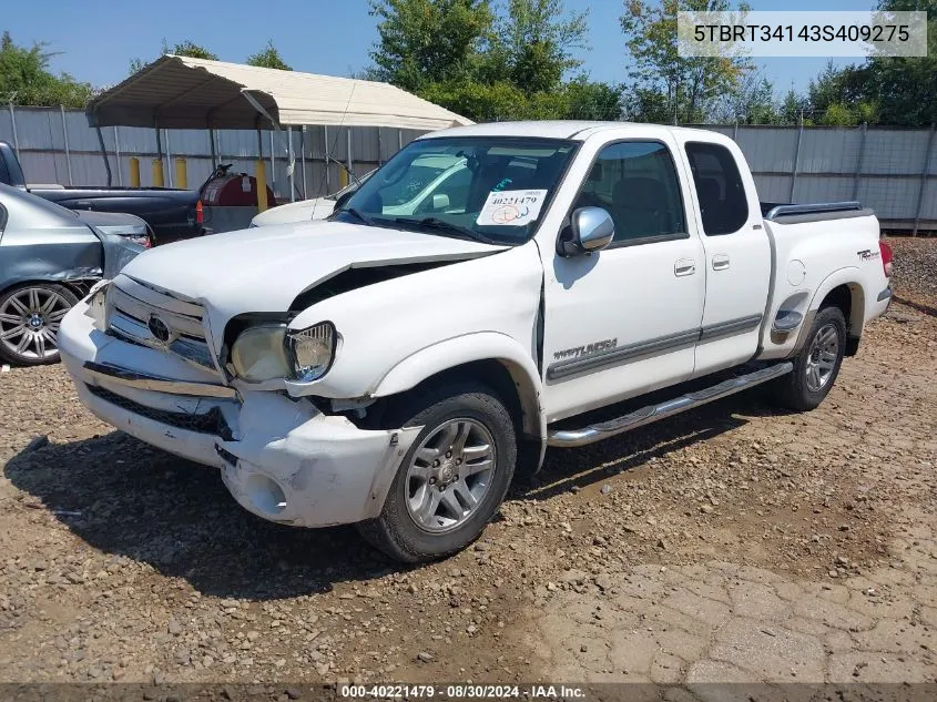 2003 Toyota Tundra Sr5 V8 VIN: 5TBRT34143S409275 Lot: 40221479