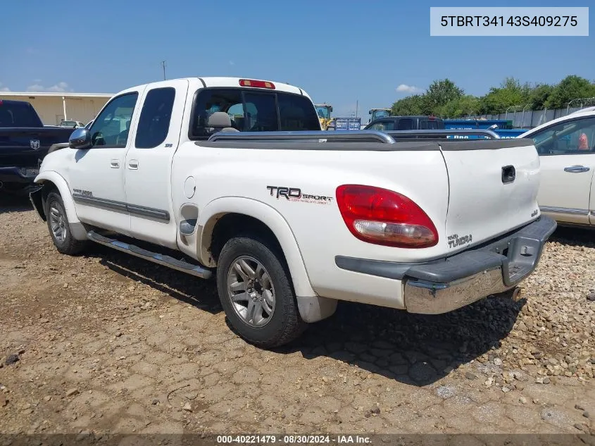 2003 Toyota Tundra Sr5 V8 VIN: 5TBRT34143S409275 Lot: 40221479