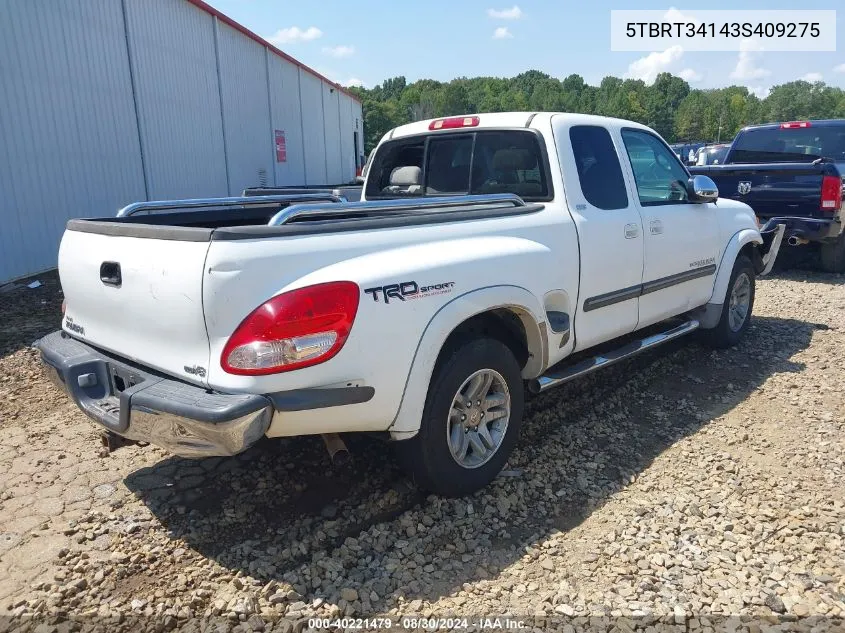 2003 Toyota Tundra Sr5 V8 VIN: 5TBRT34143S409275 Lot: 40221479