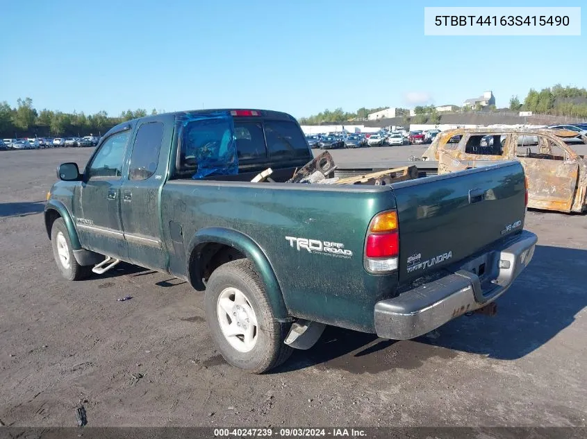 2003 Toyota Tundra Sr5 V8 VIN: 5TBBT44163S415490 Lot: 40247239