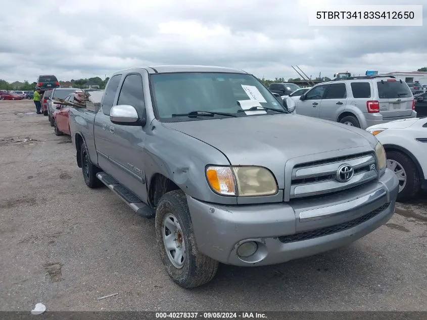 2003 Toyota Tundra Sr5 V8 VIN: 5TBRT34183S412650 Lot: 40278337