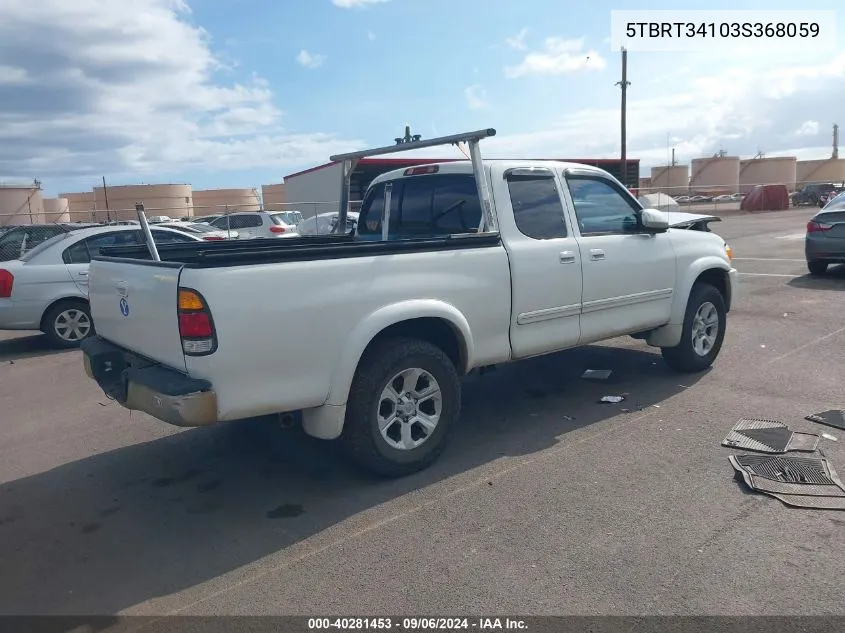 2003 Toyota Tundra Sr5 V8 VIN: 5TBRT34103S368059 Lot: 40281453