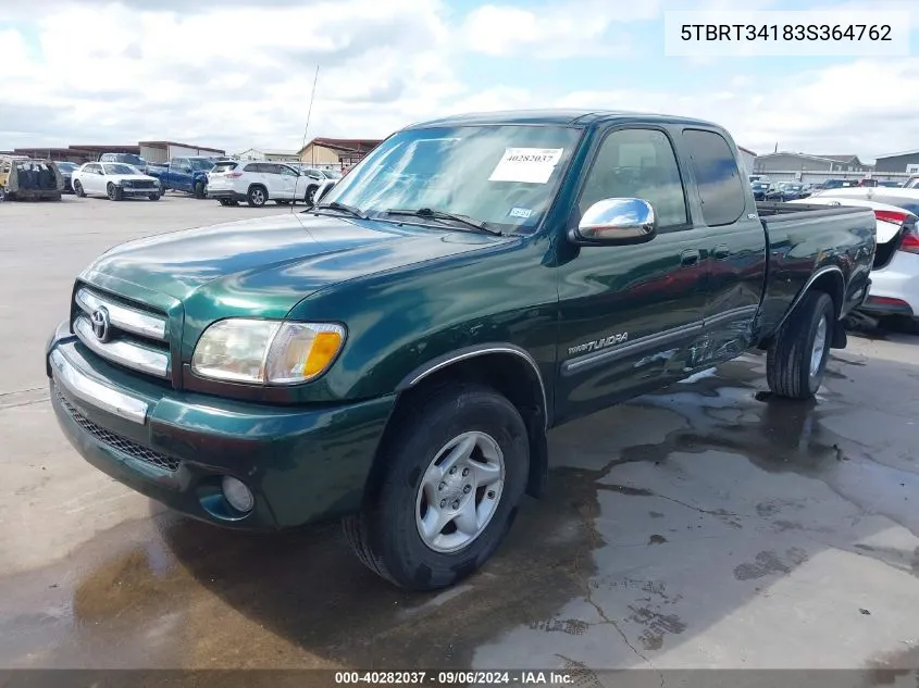 2003 Toyota Tundra Sr5 V8 VIN: 5TBRT34183S364762 Lot: 40282037