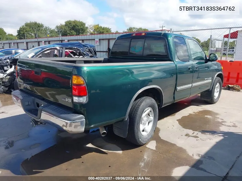 2003 Toyota Tundra Sr5 V8 VIN: 5TBRT34183S364762 Lot: 40282037